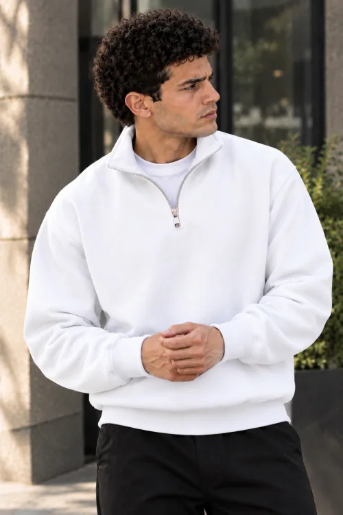 White Quarter-Zip Sweatshirt 3