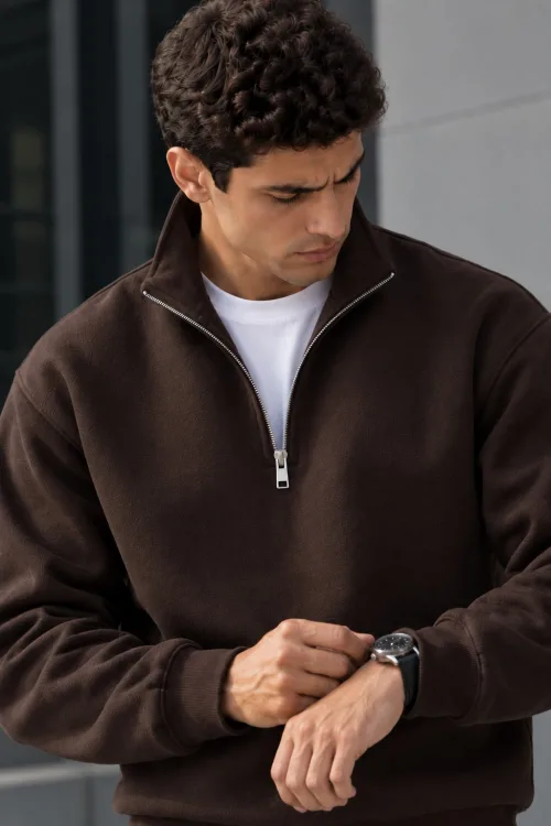 Brown Quarter-Zip Sweatshirt 2