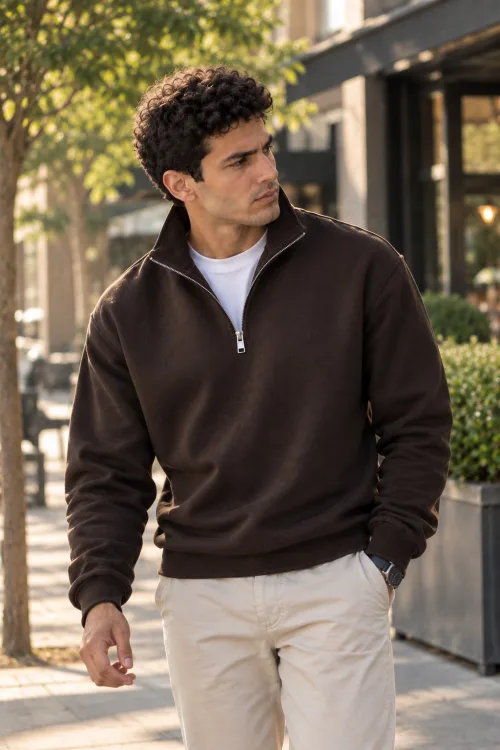 Brown Quarter-Zip Sweatshirt 4