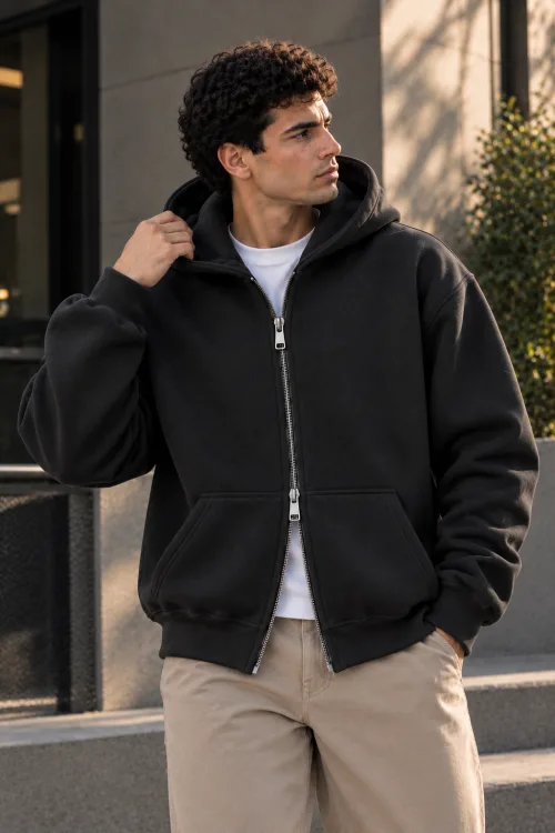 Black Dual Zip Hoodie 2