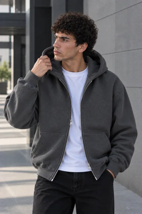 Iron-Grey Dual Zip Hoodie 3