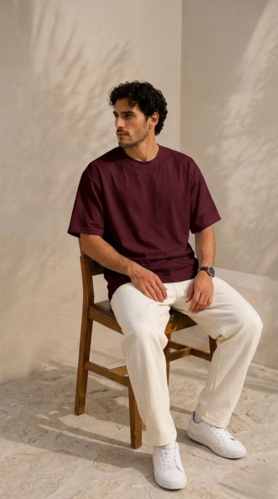 Burgundy Oversized Tee 1