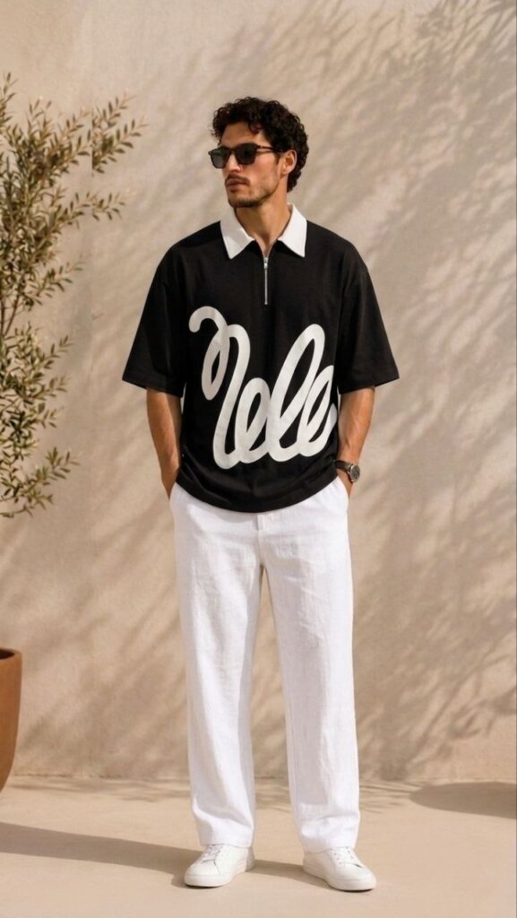 Black Oversized Polo T-Shirt 2