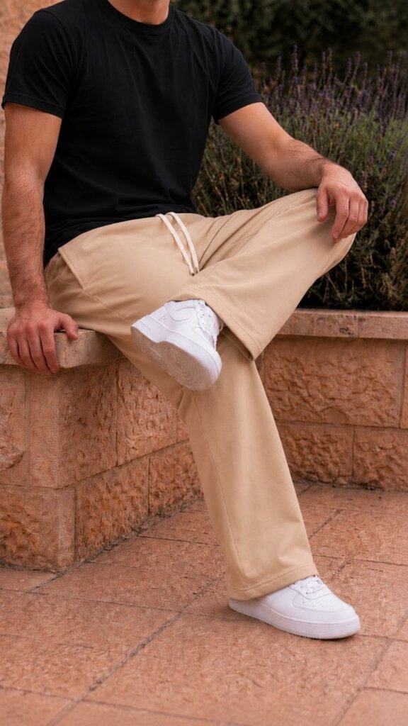 Milton Beige Wide Leg Sweatpants 4