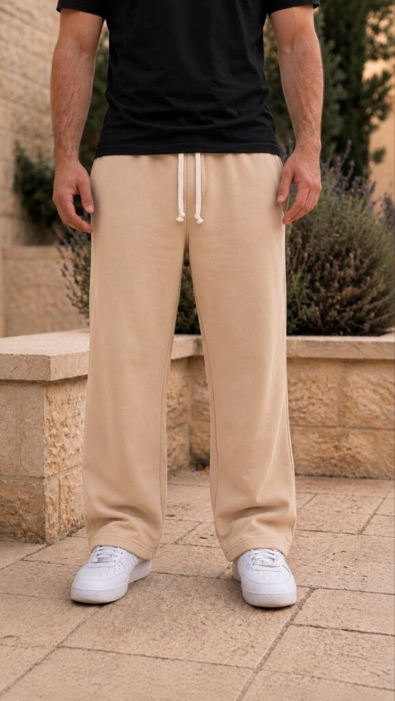 Milton Beige Wide Leg Sweatpants 2