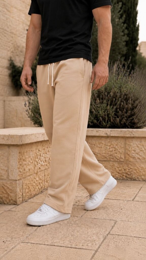 Milton Beige Wide Leg Sweatpants 3