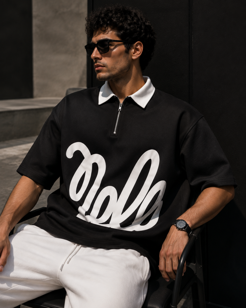 Black Oversized Polo T-Shirt 1